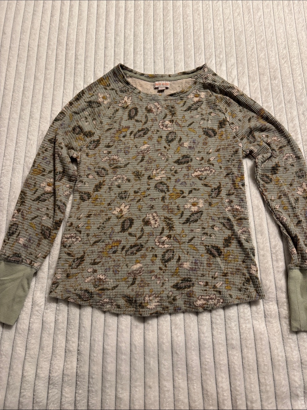 Knox Rose Sage Floral Waffle Knit Long-Sleeve Top